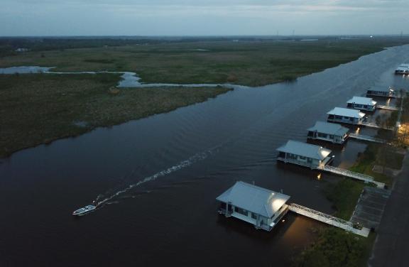 Ariel view of the cabins at Bayou Segnette State Park