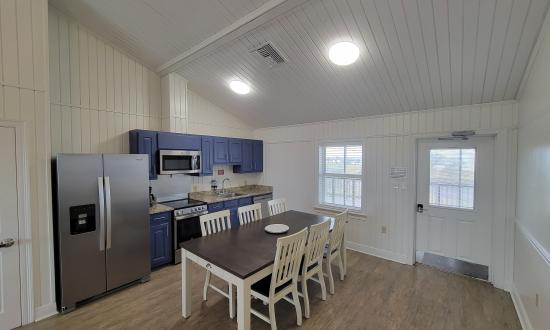 Cabin kitchen and dining area