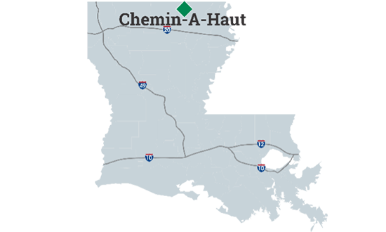 Louisiana map with Chemin-A-Haut State Park identified
