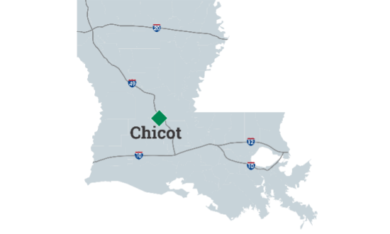 Map Image of Louisiana with Chicot State Park Identified