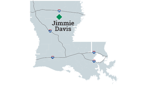 Map Image of Louisiana with Jimmie Davis State Park Labeled.