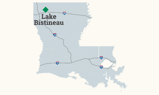 Map Image of Louisiana with Lake Bistineau State Park Labeled.
