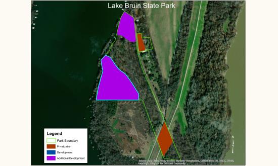 Aerial map image of Lake Bruin State Park