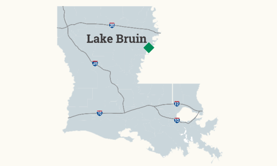 Map of Louisiana with Lake Bruin State Park Identified