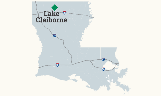 Map of Louisiana with Lake Claiborne State Park Identified