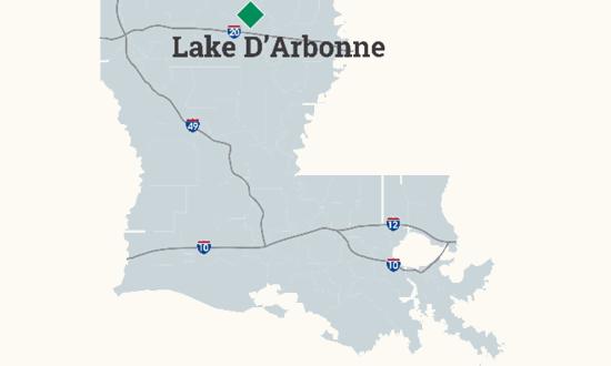 Map of Louisiana with Lake D'Arbonne State Park Identified